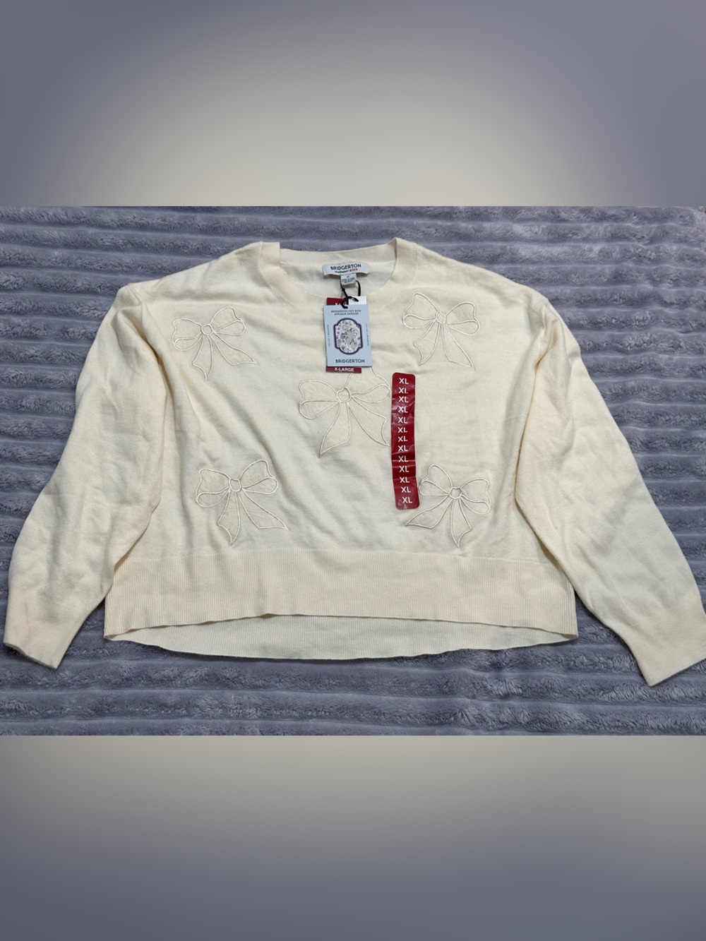 Bridgerton Lace Bow Sweater XL Ivory